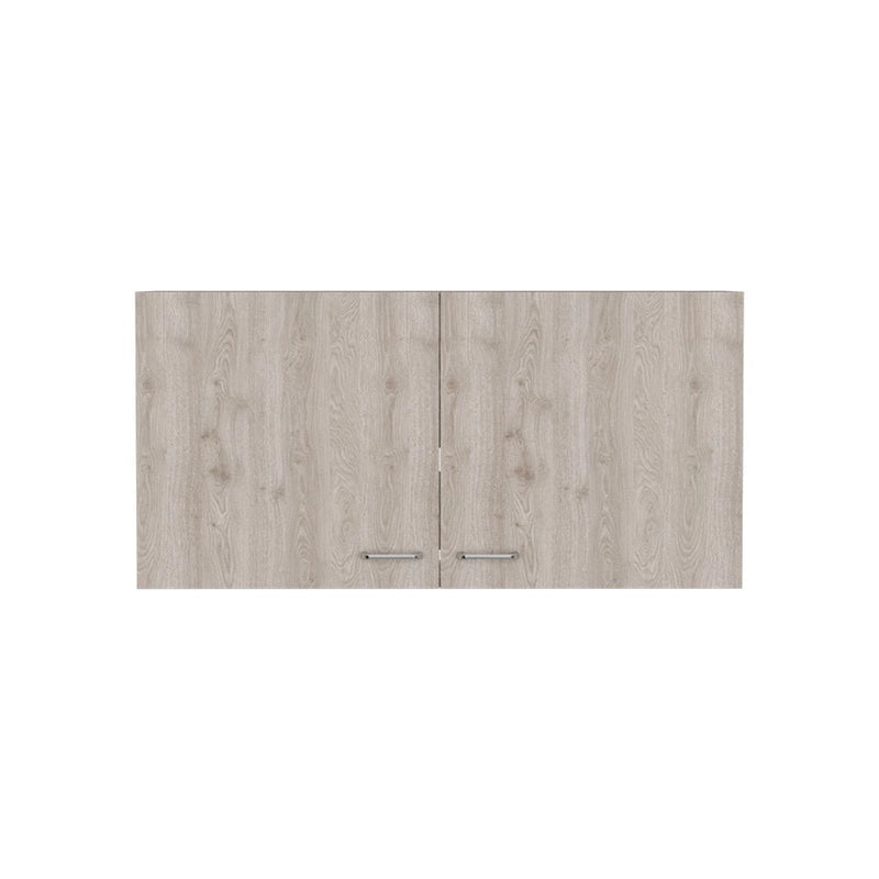 Meuble Haut Toran, Deux Étagères, Double Porte, Finition Blanc / Gris Clair, Haute qualité et durable