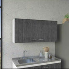 Meuble Haut Toran, Deux Étagères, Double Porte, Finition Blanc / Gris Clair, Haute qualité et durable