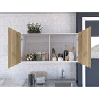 Meuble Haut Toran, Deux Étagères, Double Porte, Finition Blanc / Gris Clair, Haute qualité et durable