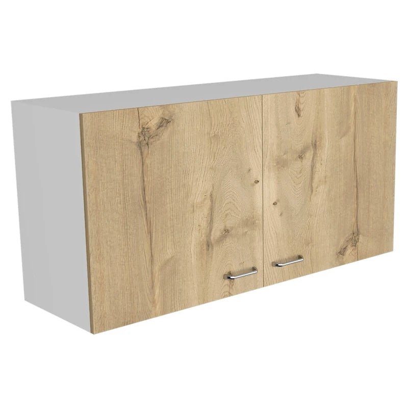 Meuble Haut Toran, Deux Étagères, Double Porte, Finition Blanc / Gris Clair, Haute qualité et durable