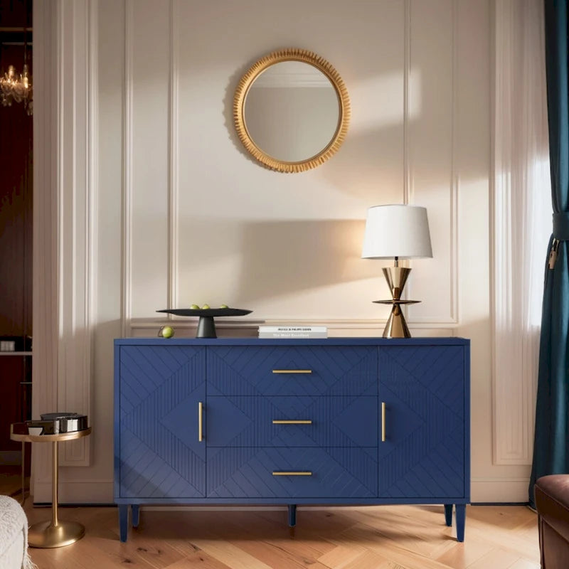 Meuble bas 2 portes 3 tiroirs avec effet sculpté