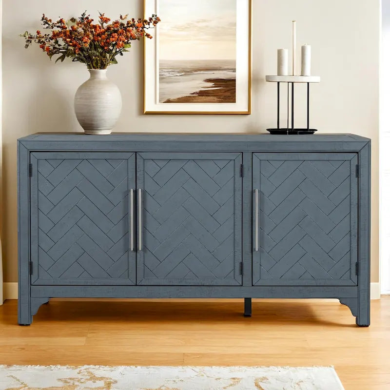 Buffet de rangement avec placage MDF+pin, étagères réglables, convient pour les salons, les entrées et les bureaux