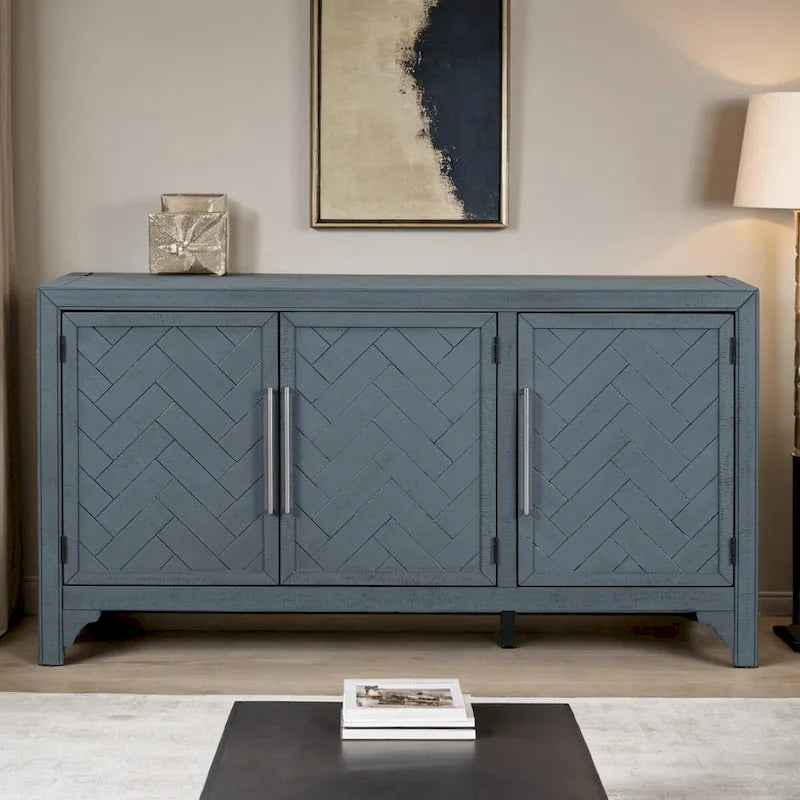 Buffet de rangement avec placage MDF+pin, étagères réglables, convient pour les salons, les entrées et les bureaux