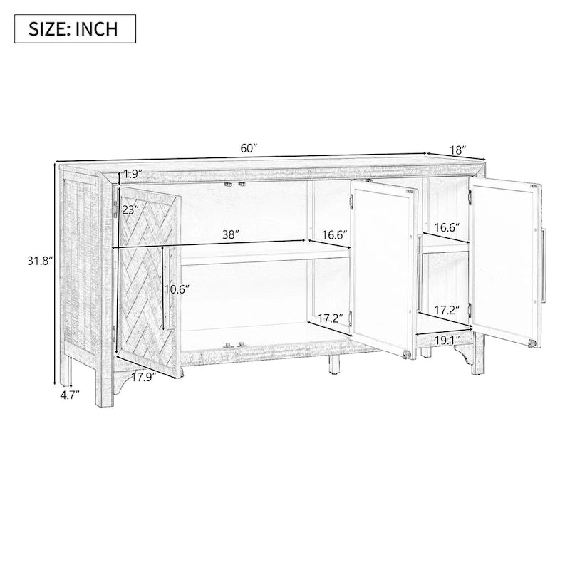 Buffet de rangement avec placage MDF+pin, étagères réglables, convient pour les salons, les entrées et les bureaux