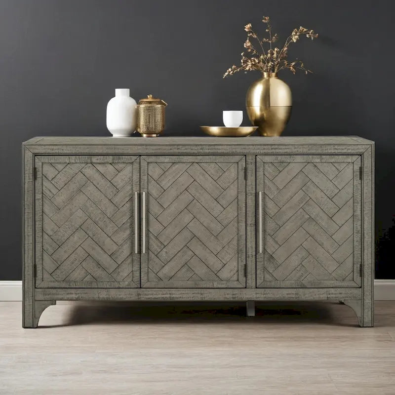 Buffet de rangement avec placage MDF+pin, étagères réglables, convient pour les salons, les entrées et les bureaux