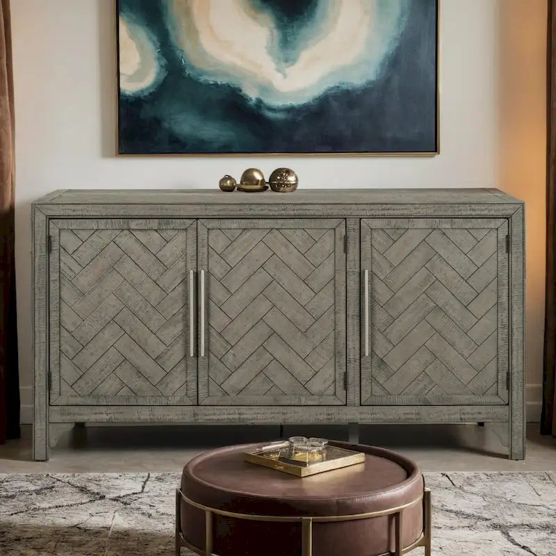 Buffet de rangement avec placage MDF+pin, étagères réglables, convient pour les salons, les entrées et les bureaux