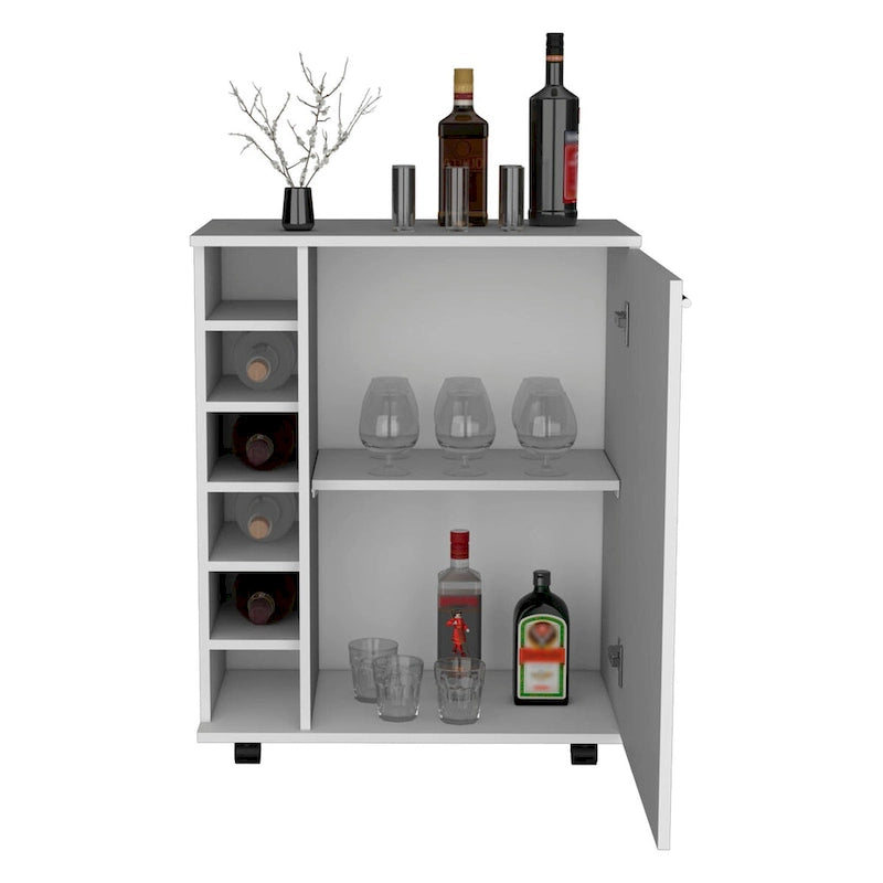 Dessertes de bar Wick avec rangement à vin intégré, armoire spacieuse et roulettes souples