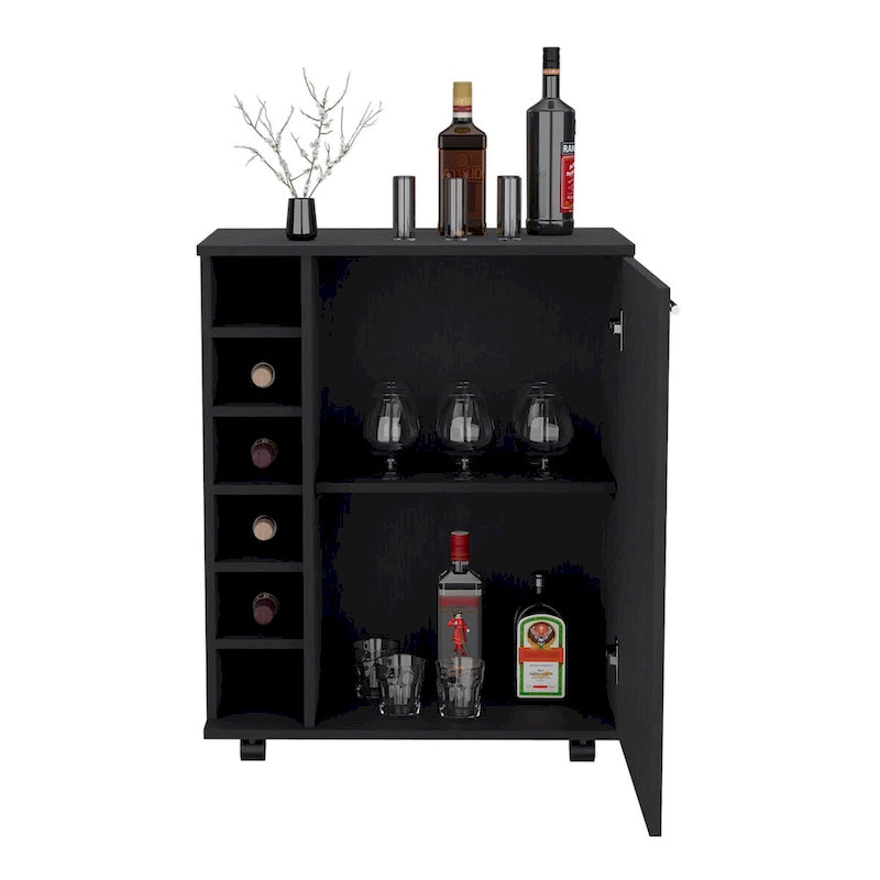 Dessertes de bar Wick avec rangement à vin intégré, armoire spacieuse et roulettes souples