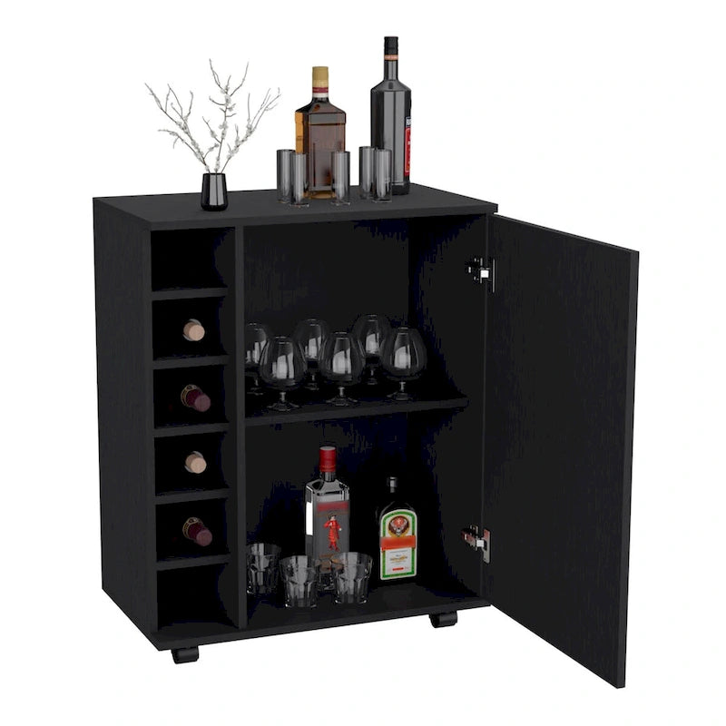 Dessertes de bar Wick avec rangement à vin intégré, armoire spacieuse et roulettes souples