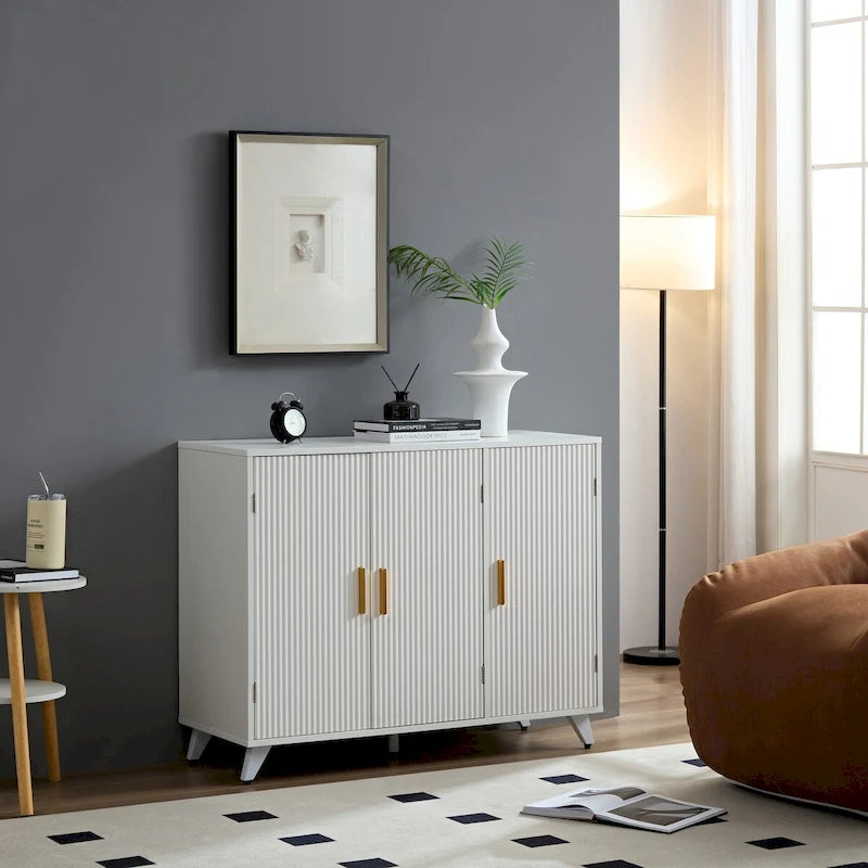 Meuble d'appoint avec texture ondulée, buffet, armoire d'appoint blanche avec porte, bibliothèque moderne pour cuisine, salon, entrée