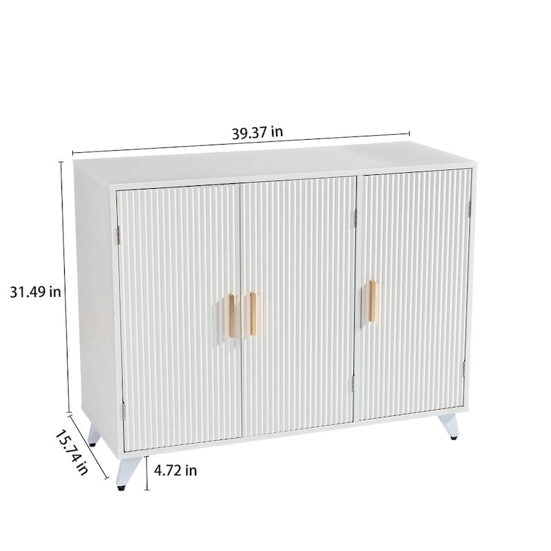 Meuble d'appoint avec texture ondulée, buffet, armoire d'appoint blanche avec porte, bibliothèque moderne pour cuisine, salon, entrée