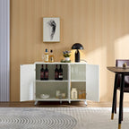 Meuble d'appoint avec texture ondulée, buffet, armoire d'appoint blanche avec porte, bibliothèque moderne pour cuisine, salon, entrée