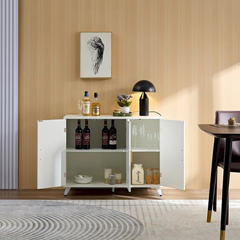 Meuble d'appoint avec texture ondulée, buffet, armoire d'appoint blanche avec porte, bibliothèque moderne pour cuisine, salon, entrée