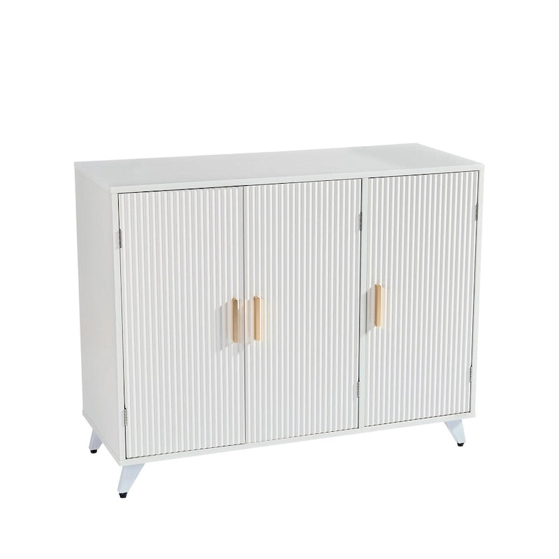 Meuble d'appoint avec texture ondulée, buffet, armoire d'appoint blanche avec porte, bibliothèque moderne pour cuisine, salon, entrée