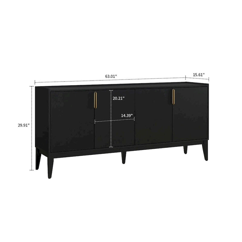 Buffet classique en bois avec pieds en hévéa massif