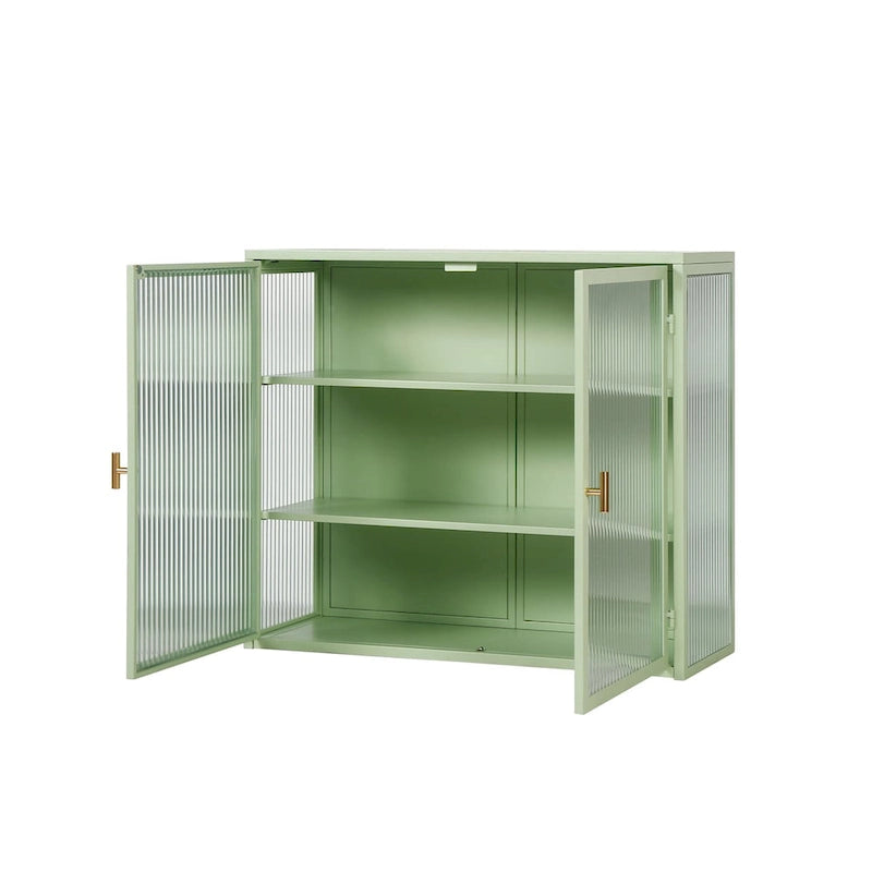 27.56Portes vitrées Armoire murale moderne à deux portes avec trois niveaux de rangement pour entrée, salon, salle de bain, salle à manger