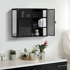 27.56Portes vitrées Armoire murale moderne à deux portes avec trois niveaux de rangement pour entrée, salon, salle de bain, salle à manger