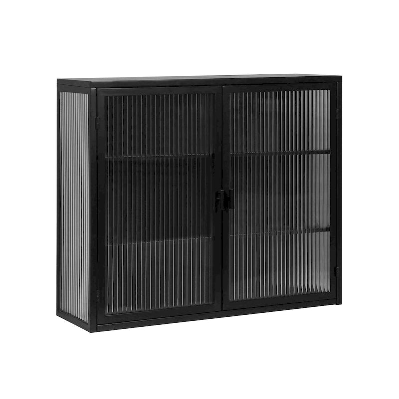 27.56Portes vitrées Armoire murale moderne à deux portes avec trois niveaux de rangement pour entrée, salon, salle de bain, salle à manger