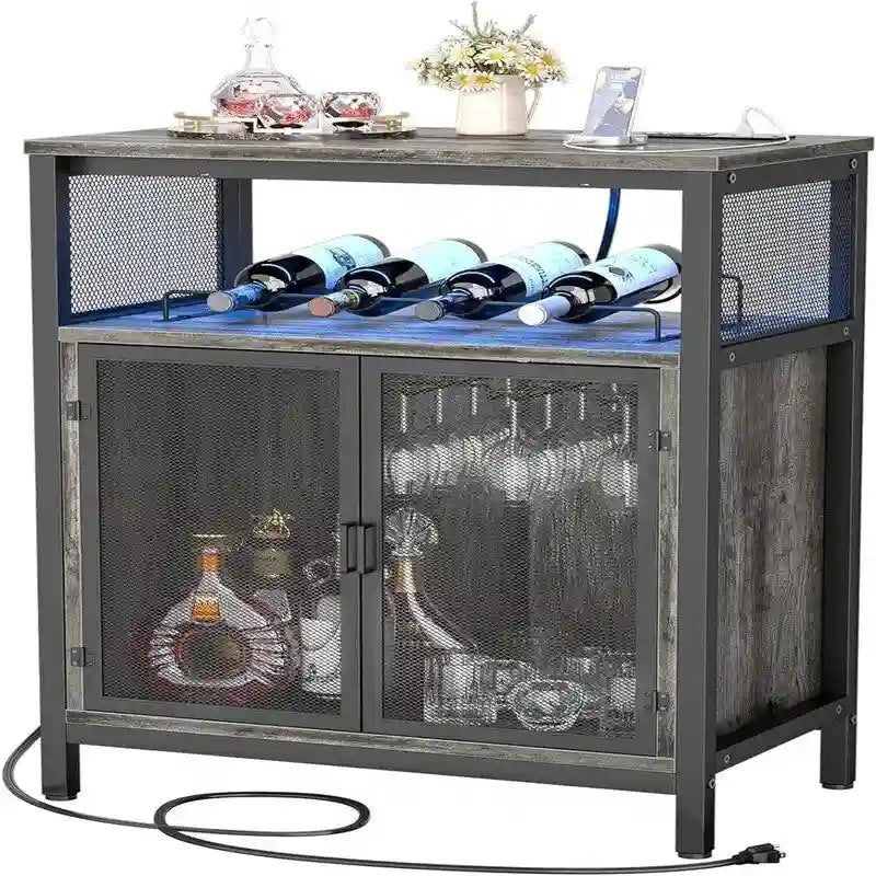 Meuble Bar à Vin avec Lumière RGB et Prise Électrique - 23.6P x 13.6L x 31H