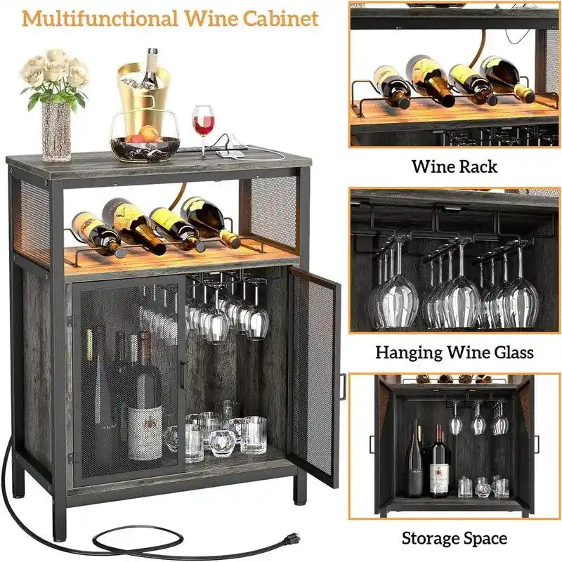 Meuble Bar à Vin avec Lumière RGB et Prise Électrique - 23.6P x 13.6L x 31H