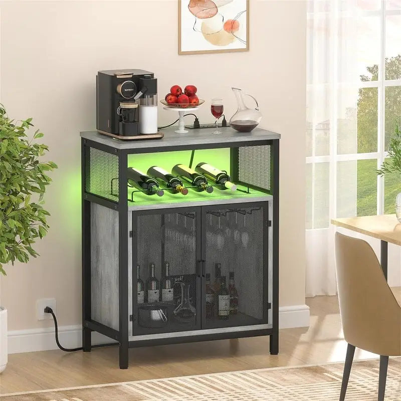 Meuble Bar à Vin avec Lumière RGB et Prise Électrique - 23.6P x 13.6L x 31H