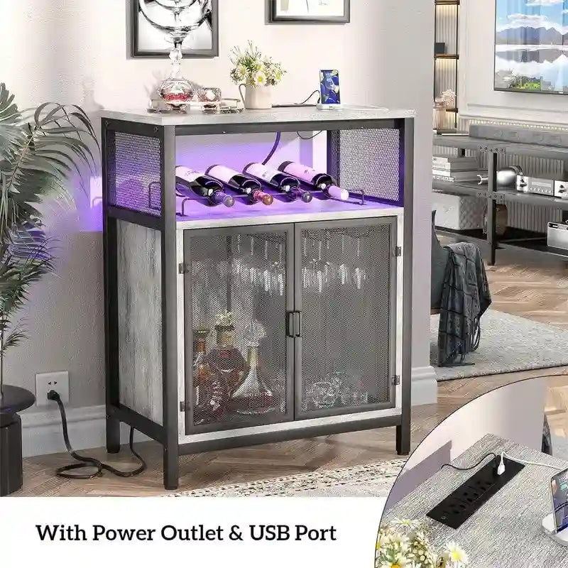 Meuble Bar à Vin avec Lumière RGB et Prise Électrique - 23.6P x 13.6L x 31H
