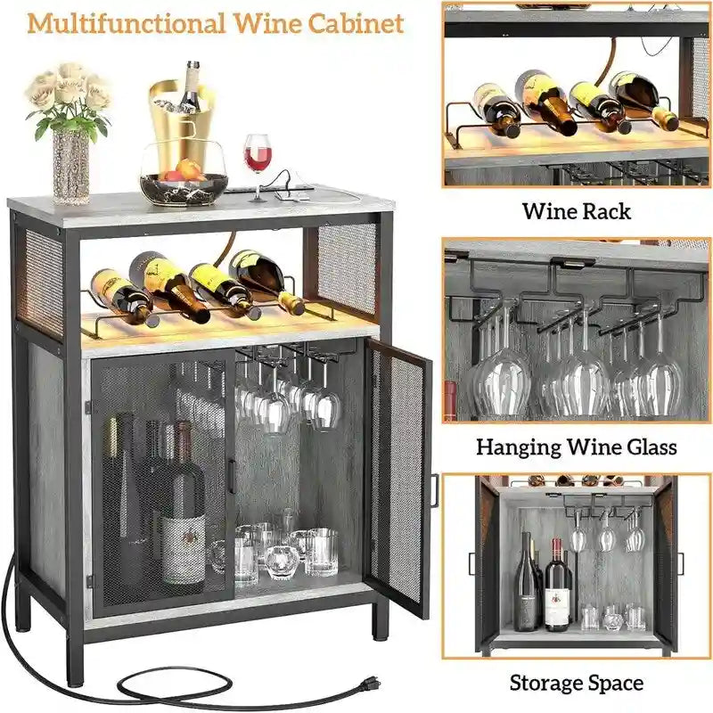 Meuble Bar à Vin avec Lumière RGB et Prise Électrique - 23.6P x 13.6L x 31H