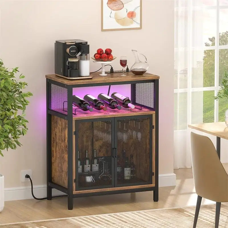 Meuble Bar à Vin avec Lumière RGB et Prise Électrique - 23.6P x 13.6L x 31H