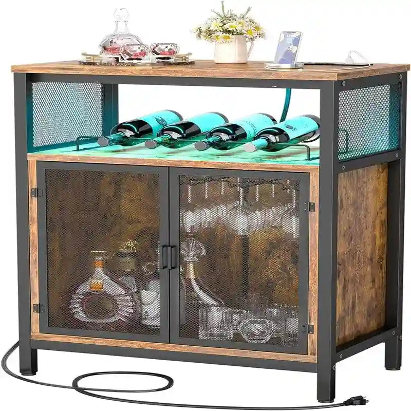 Meuble Bar à Vin avec Lumière RGB et Prise Électrique - 23.6P x 13.6L x 31H