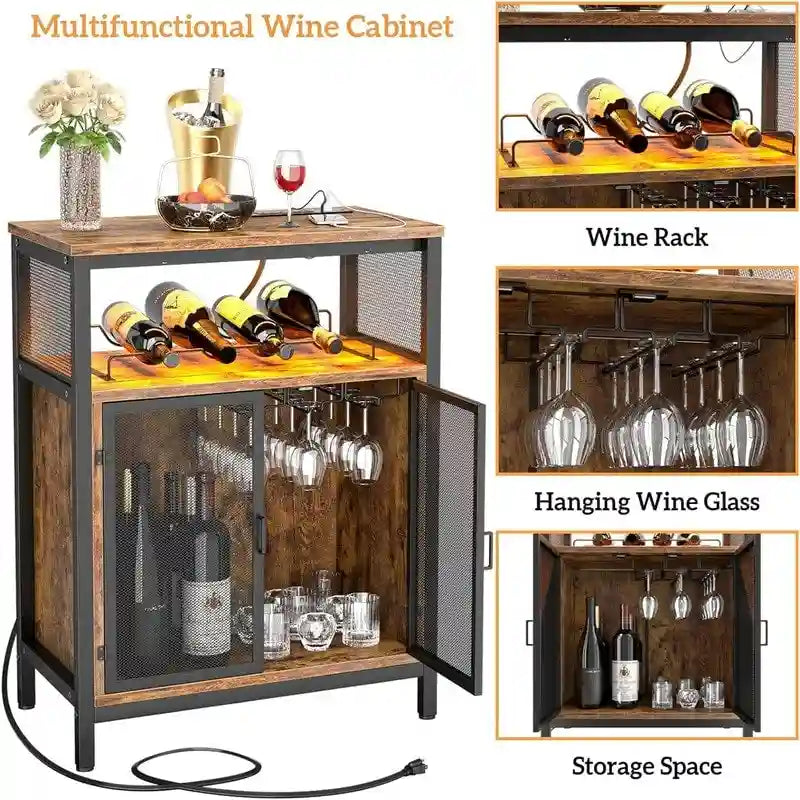Meuble Bar à Vin avec Lumière RGB et Prise Électrique - 23.6P x 13.6L x 31H