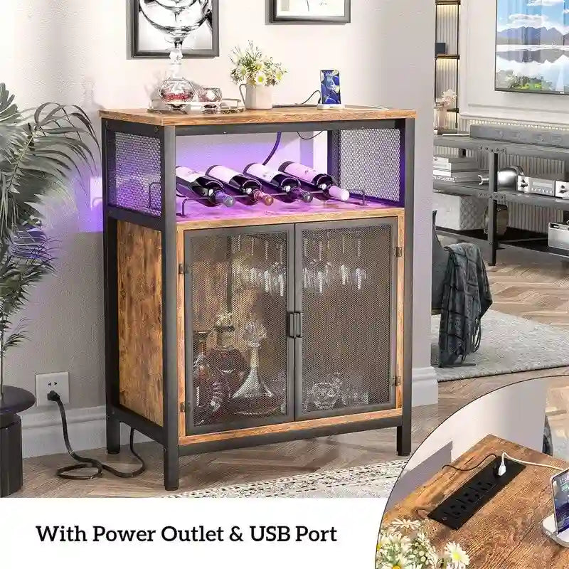 Meuble Bar à Vin avec Lumière RGB et Prise Électrique - 23.6P x 13.6L x 31H