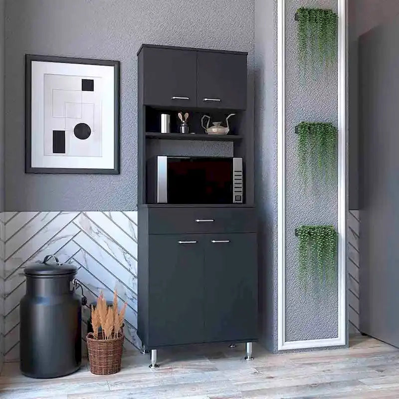 Garde-manger Piacenza, deux armoires à double porte, finition wengé noir, haute qualité et durabilité