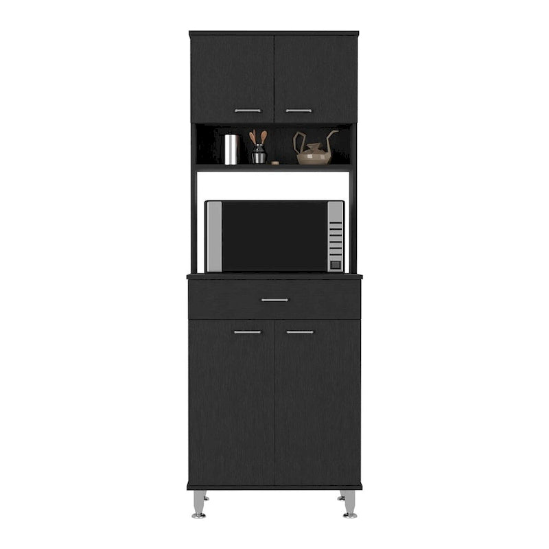 Garde-manger Piacenza, deux armoires à double porte, finition wengé noir, haute qualité et durabilité