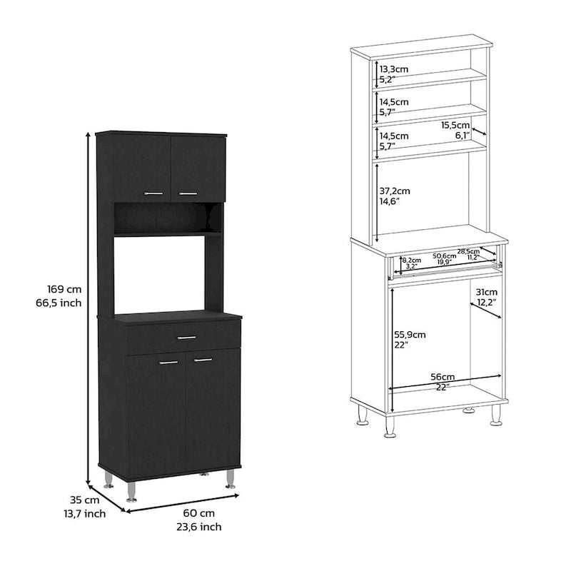 Garde-manger Piacenza, deux armoires à double porte, finition wengé noir, haute qualité et durabilité