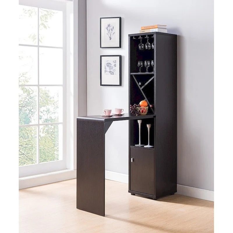 Meuble de bar, meuble de cuisine avec table extensible, compartiment pour bouteilles de vin et étagères ouvertes, cacao rouge
