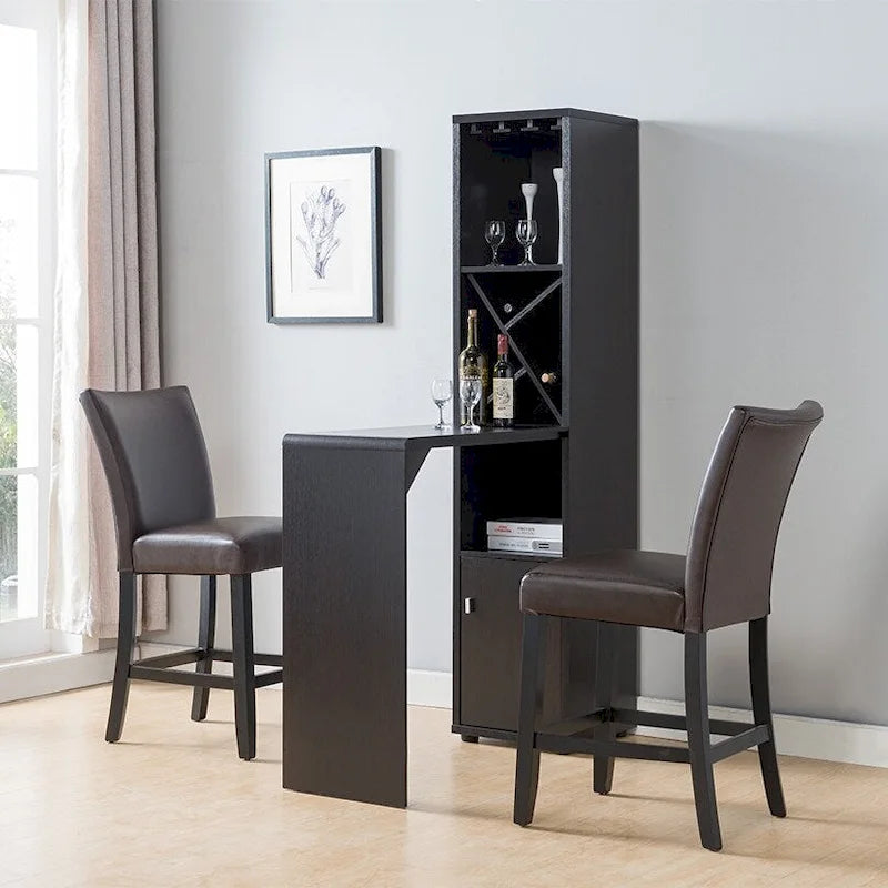 Meuble de bar, meuble de cuisine avec table extensible, compartiment pour bouteilles de vin et étagères ouvertes, cacao rouge