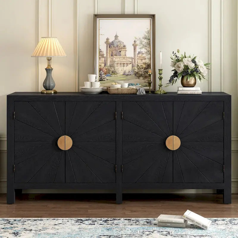 Caractéristiques uniques d'une armoire en placage de frêne avec portes à motif de lignes rayonnantes