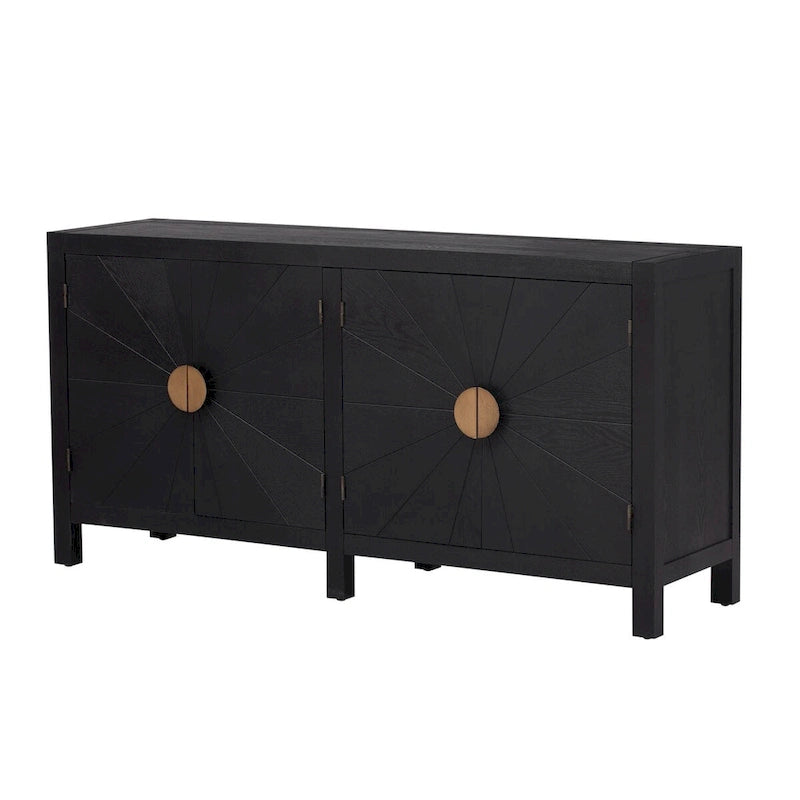 Caractéristiques uniques d'une armoire en placage de frêne avec portes à motif de lignes rayonnantes