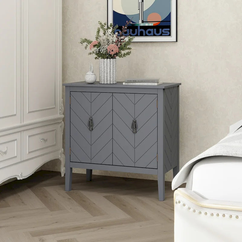 Meuble bas en bois à 2 portes avec étagère réglable, buffet vintage en bois pour salon, salle à manger, bureau