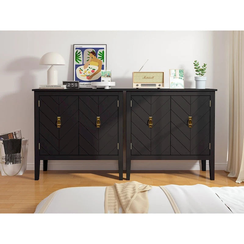 Meuble bas en bois à 2 portes avec étagère réglable, buffet vintage en bois pour salon, salle à manger, bureau