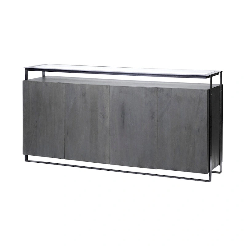 Vidro III buffet en verre avec 4 portes en bois massif et cadre en métal - 72,0 long. x 18,0 larg. x 35,8 haut.