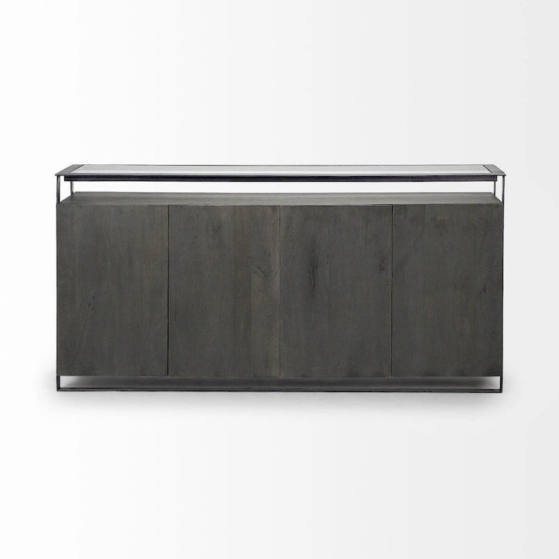 Vidro III buffet en verre avec 4 portes en bois massif et cadre en métal - 72,0 long. x 18,0 larg. x 35,8 haut.