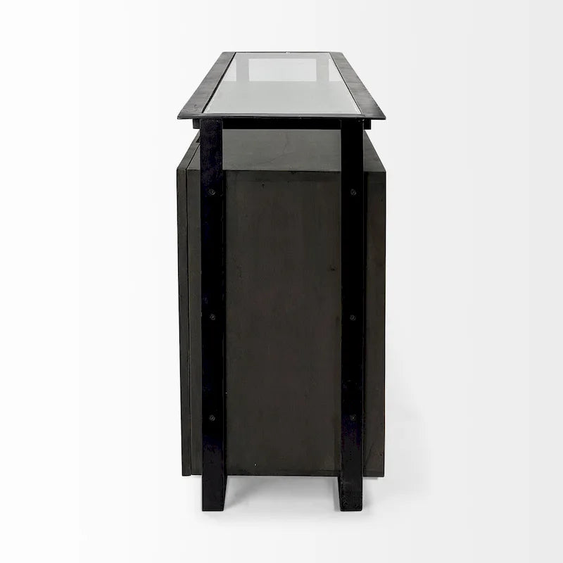 Vidro III buffet en verre avec 4 portes en bois massif et cadre en métal - 72,0 long. x 18,0 larg. x 35,8 haut.