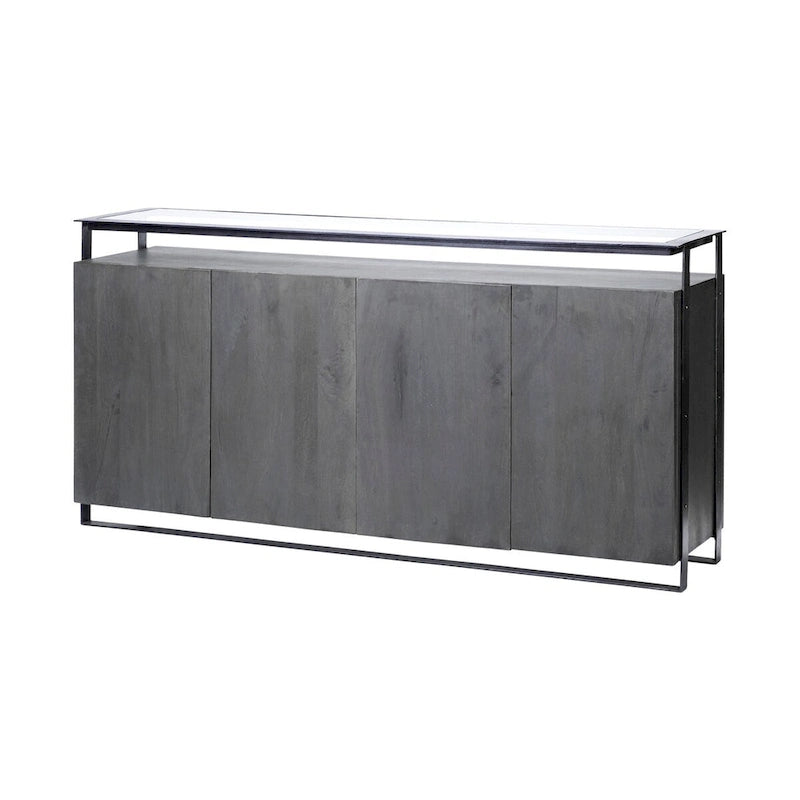 Vidro III buffet en verre avec 4 portes en bois massif et cadre en métal - 72,0 long. x 18,0 larg. x 35,8 haut.