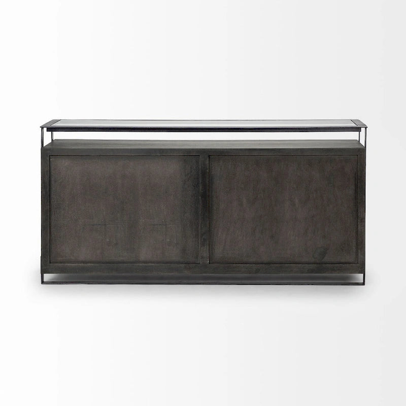 Vidro III buffet en verre avec 4 portes en bois massif et cadre en métal - 72,0 long. x 18,0 larg. x 35,8 haut.