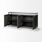Vidro III buffet en verre avec 4 portes en bois massif et cadre en métal - 72,0 long. x 18,0 larg. x 35,8 haut.