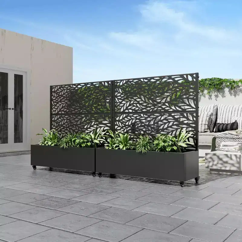 MAYEERTY Jardinière avec treillis en fer noir, persienne classique Helen Street 01, style combiné 72x47x16 pouces, ensemble de 3 pièces