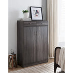 Meuble à Chaussures, Meuble de Rangement à Deux Portes avec Deux Tiroirs, convient pour 15 Paires de Chaussures - Gris Vieilli