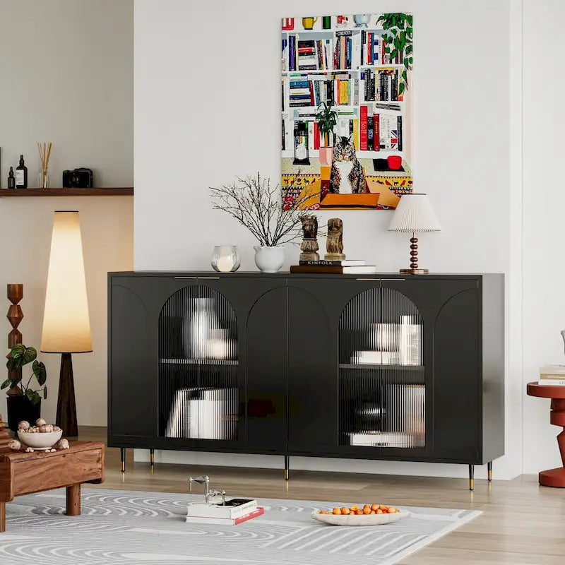 Meuble d'appoint Armoire en bois avec 4 portes vitrées