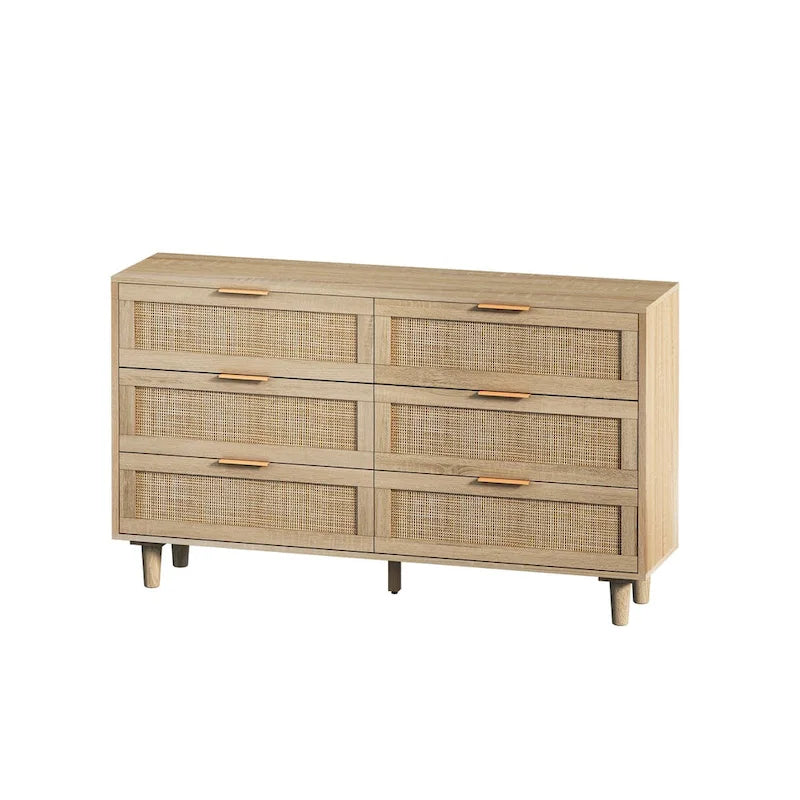 Commode de rangement 6 tiroirs en rotin - 51.18L x 15.75l x 29.53H